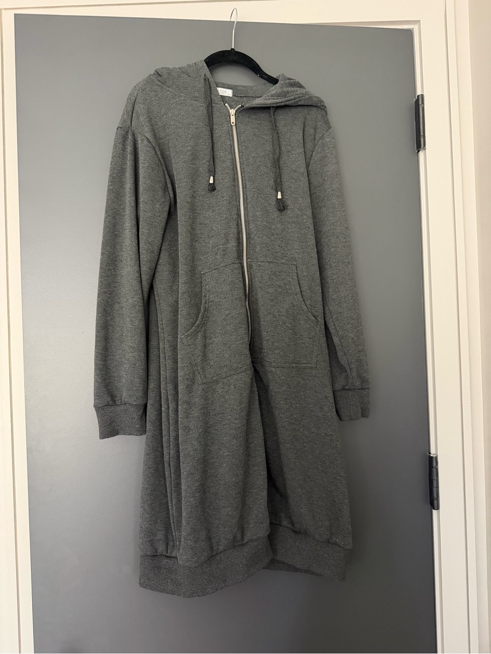 Gray Zip-Front Hooded Longline Sweatshirt